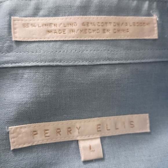 Perry Ellis Men’s Long Sleeve Shirt L Light Blue Linen Cotton Blend - Picture 6 of 6